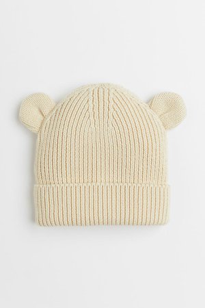 Rib-knit Hat with Ears - Light beige - Kids | H&M US