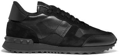 Garavani Rockrunner Leather And Suede-trimmed Camouflage-print Canvas Sneakers - Black