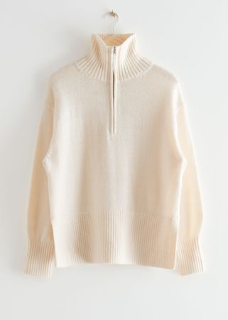 Oversized Half-Zip Sweater - White - Sweaters - & Other Stories US