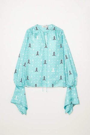 Printed Silk-twill Blouse - Turquoise