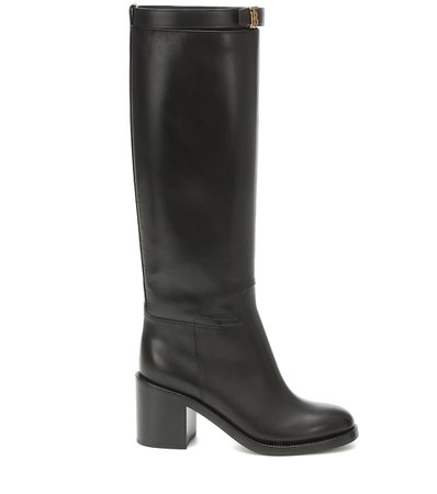 Monogram Leather Knee-High Boots - Burberry | Mytheresa