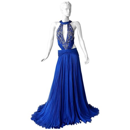 1stDibs Roberto Cavalli Sapphire Blue Red Carpet Goddess Gown New!