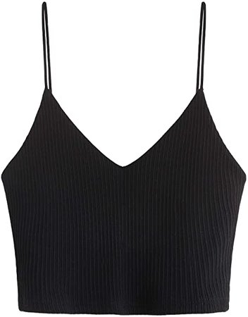 SheIn Women's Casual V Neck Sleeveless Ribbed Knit Cami Crop Top Deep Black Small : Clothing, Shoes & Jewelry