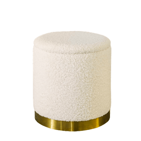 RePalbel Round Woolen Storage Ottoman, Vanity Stool Upholstered Footstool with Gold Plating Base for Living Room, Bedroom and Make-up Room, (White) 39.8 x 41