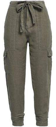 Erlette Tie-front Cropped Linen Tapered Pants
