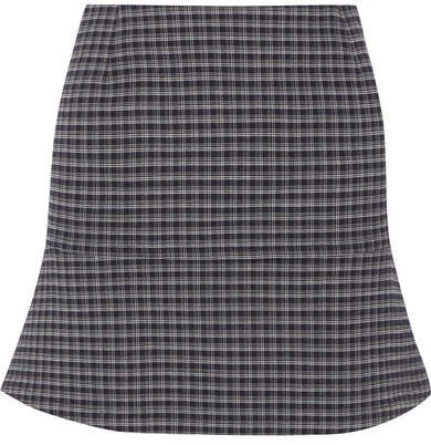Fluted Checked Crepe Mini Skirt - Navy