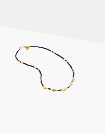 Beaded Seedchain Necklace in Navy and Burgundy
