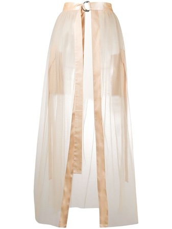 Loulou Sheer Front Slit Skirt S5010001 Neutral | Farfetch