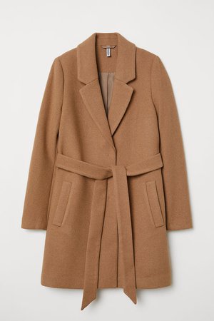 Coat with Tie Belt - Dark beige - | H&M US