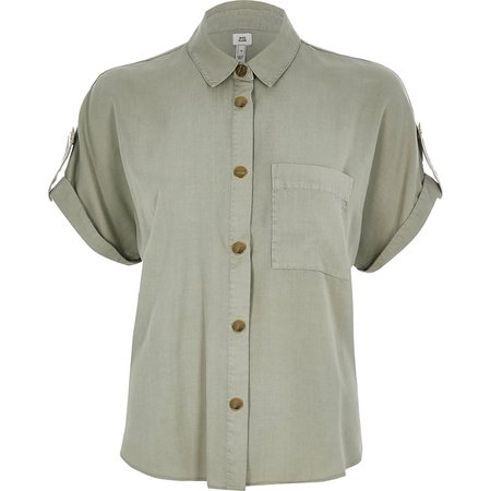 Khaki short sleeve utility shirt - Shirts - Tops - women