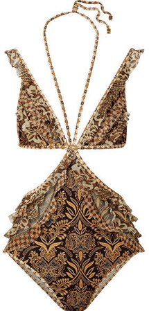 Tali Ruffled Floral-print Swimsuit - Chocolate