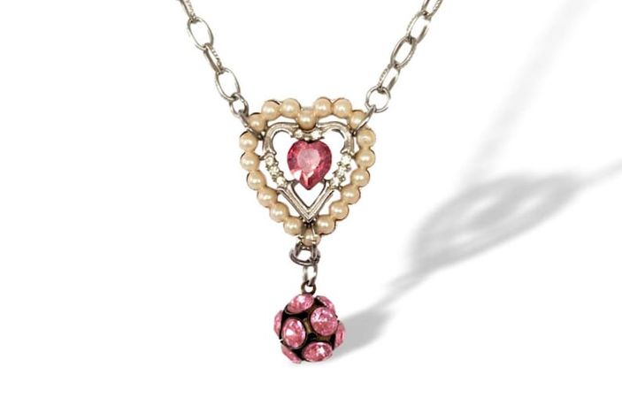 Vintage rhinestone heart pendant necklace pink heart | Etsy