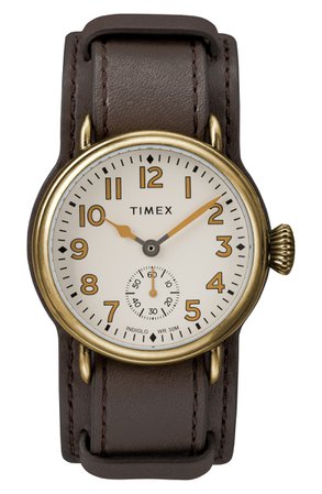 Timex® Waterbury Welton Leather Cuff Watch, 38mm | Nordstrom