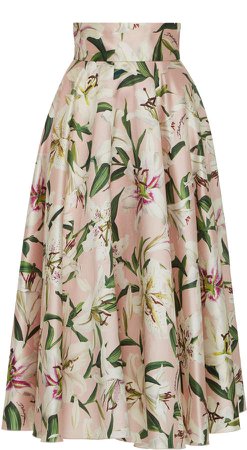 Floral-Print Silk-Satin Midi Skirt Size: 36