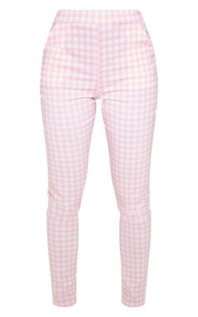 Pastel Pink Check High Waisted Skinny Trouser | PrettyLittleThing