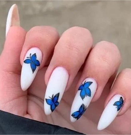White blue butterflies nails