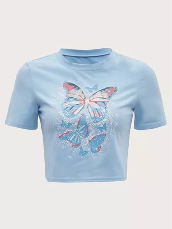 Butterfly Graphic Crop Tee | ROMWE USA