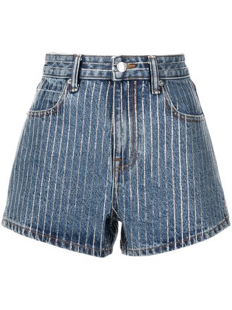 Shop Alexander Wang crystal stripe-embellished cotton-denim shorts with Express Delivery - FARFETCH