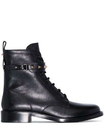 Shop Valentino Garavani Rockstud leather boots with Express Delivery - FARFETCH