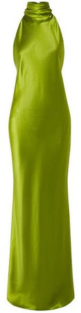 Open-back Silk-charmeuse Halterneck Gown - Lime green