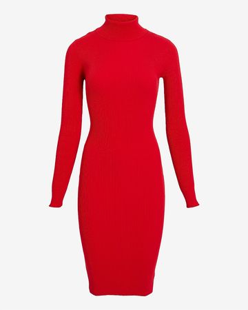 Ribbed Turtleneck Sweater Midi Dress | Express