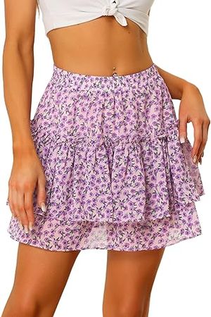 Amazon.com: Allegra K Women's 2023 Floral Tiered Ruffle Skirts Cute Summer Flowy Chiffon Mini Skirt : Clothing, Shoes & Jewelry