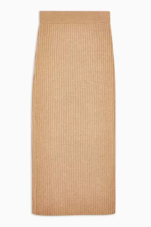 Camel Ribbed Knitted Cardigan and Skirt Co-ord | Topshop