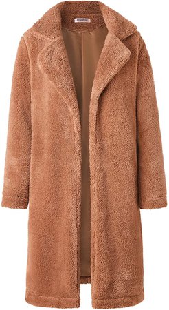 Angashion Women's Fuzzy Fleece Lapel Open Front Long Cardigan Coat Faux Fur Warm Winter Outwear Jackets Caramel S at Amazon Women's Coats Shop
