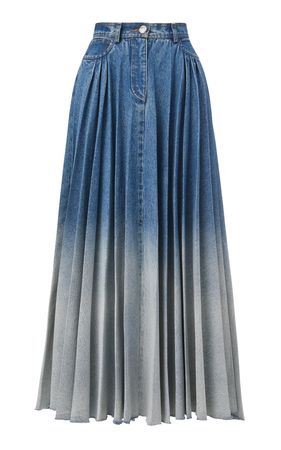 Pleated Denim Midi Skirt By Brandon Maxwell | Moda Operandi