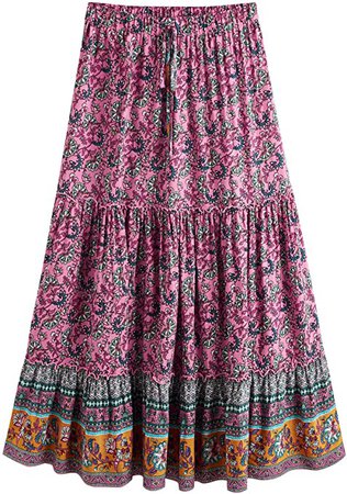 Milumia Women's Boho Vintage Floral Print Tie Waist A Line Maxi Skirts at Amazon Women’s Clothing store