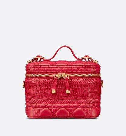 Small DiorTravel Vanity Case Poppy Red Cannage Lambskin - products | DIOR