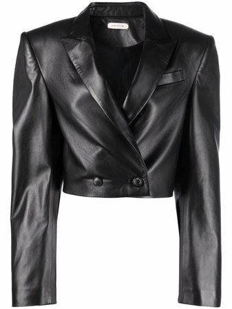 The Mannei cropped double-breasted leather blazer
