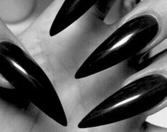 LONG Matte Black Stiletto Nails Full Set | Etsy