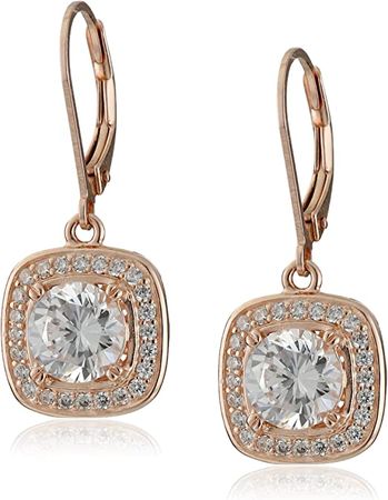 Amazon.com: 14k Rose Gold Plated Sterling Silver Cubic Zirconia Halo Set Leverback Drop Earrings : Clothing, Shoes & Jewelry