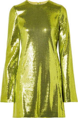 Galvan - Galaxy Sequined Stretch-crepe Mini Dress - Chartreuse