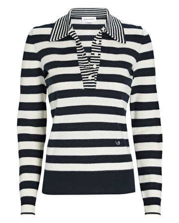 Victoria Beckham Striped Wool-Cashmere Polo Sweater | INTERMIX®
