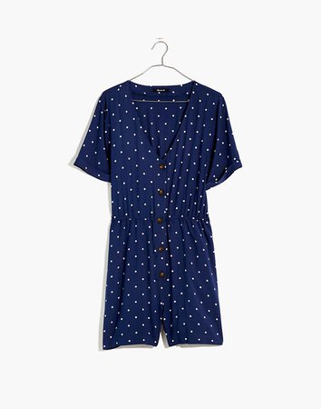 Button-Front Day Romper in Polka Dot blue