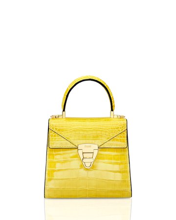 STALVEY Mini Trapezoid Crocodile Top Handle Bag, Yellow | Neiman Marcus