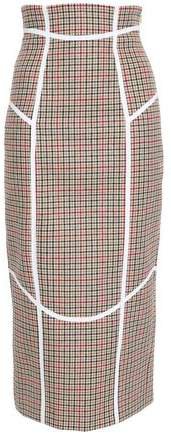 Houndstooth Tweed Pencil Midi Skirt