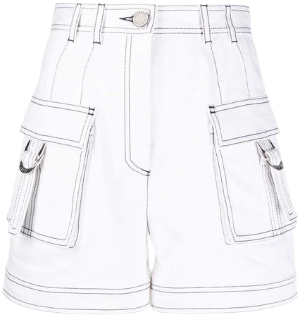 [undeadjoyf] contrast stitch white cargo shorts