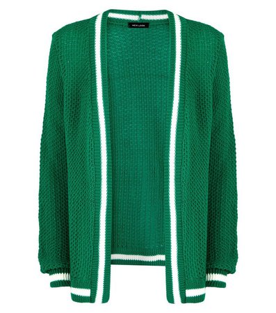 Green Contrast Stripe Knitted Cardigan | New Look