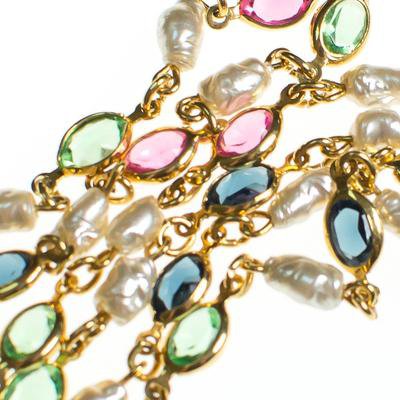 Vintage Petite Pink Blue Green Bezel Set Crystal Necklace with Genuine - Vintage Meet Modern