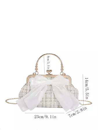 Plaid Pattern Bow Decor Kiss Lock Chain Satchel Bag | SHEIN USA