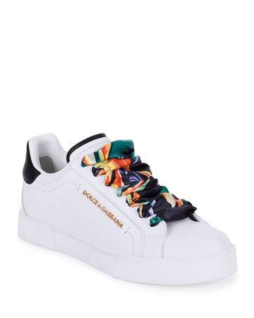 Dolce & Gabbana Leather Sneakers with Scarf Laces | Neiman Marcus