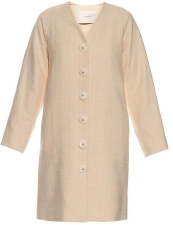 Single Breasted Cotton Coat - Womens - Beige