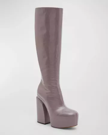 Dries Van Noten Patent Leather Platform Knee Boots | Neiman Marcus