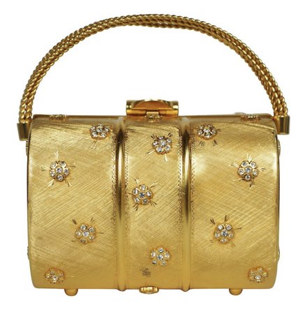 Vintage 1960s Rodo Minaudiere Evening Bag Gold Metallic Box Purse Mini Handbag