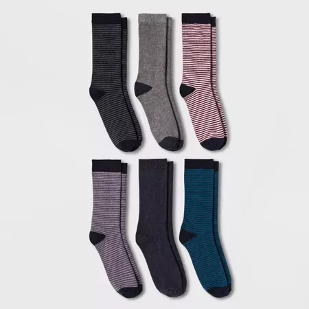 Women's Striped 6pk Crew Socks - A New Day™ Blue One Size : Target