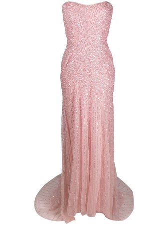 Shop pink Jenny Packham sequin-embellished strapless gown with Express Delivery - Farfetch