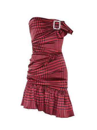 red and black plaid off the shoulder dress